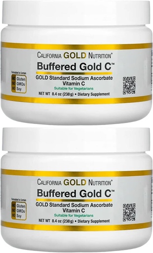 [BRSW2CYFOIGREDLK] California Gold Nutrition Buffered Vitamin C Powder, Non-Acidic, Gold C, USP Grade Sodium Ascorbate, Suitable for Vegans and Vegetarians, 8.40 oz (238 g), 2 Pack