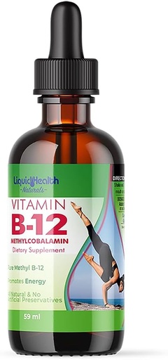 [BRSWIYILBMOA43YV] LIQUIDHEALTH Vitamin B12 Methylcobalamin Liquid Drops med sublingual Hydroxocobalamin - Boost Energy, Support Immune System, Förbättra minne och koncentration - Tillverkad i USA, Vegan, icke-GMO (2 oz)