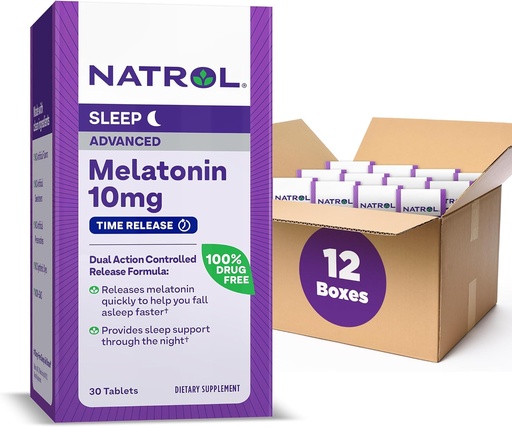 [BRSRMAL6OADR6G3D] Natrol Advanced Sleep Melatonin 10mg, Dietary Supplement for Restful Sleep, Time Release Melatonin Tablets, 30 Time-Release Tablets, 30 Day Supply (Pack of 12)
