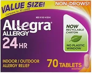 [BRSWKEY7BB5RK2QV] Allegra Adult 24 Hour Allergy Tablets, 180Mg, Noticeable Relief in 1 Hour, (70 Count )