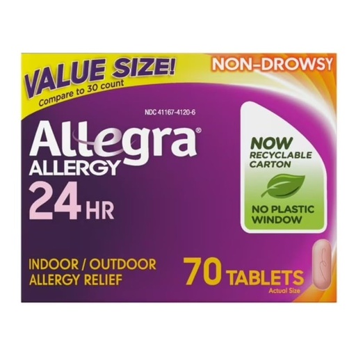 [BRSWKEY7BB5RK2QV] Allegra Adult 24 Hour Allergy Tablets, 180Mg, Noticeable Relief in 1 Hour, (70 Count )
