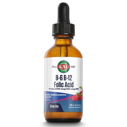 [BRSWIBD5AYDGAG3O] KAL Vitamin B-6 B-12 Folic Acid DropIns, Liquid Vitamin B Supplement Drops, Heart Health, Energy, Red Blood Cell Support with Methyl B12 and Methyl Folate, Natural Mixed Berry Flavor, 59 Servings, 2oz