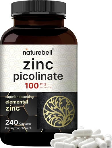 [BRSWGBAKOICGOCQ6] Alta potenza zinco picolinato 100mg - 240 capsule, Biodisponibile forma di zinco per il supporto immunitario e la salute della pelle - Non OGM e Gluten