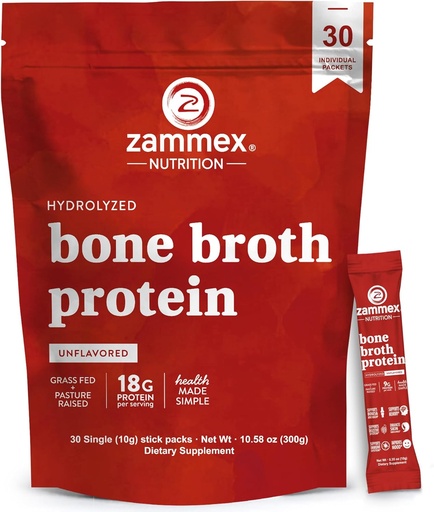 [BRSROYL2BEPW2YDG] Zammex Bone Broth Packets-20g Collagen Protein-Beef Bone Broth Powder to Go-30 Travel Stick Packets-Supports Skin Nails Joints, Gut Health | Gluten-Free |Keto & Paleo Friendly (15 Servings)