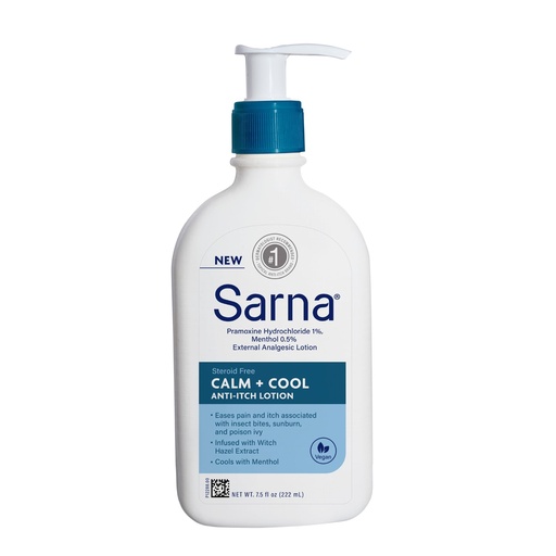 [BRSROAIZCAGQKYL2] Sarna Calm and Cool Anti-Itch Lotion, Soothe and Relieve Pain and Itch from Insect Bites, Sunburn, Poison Ivy, Contains 1% Pramoxine Hydrochloride, 0.5% Menthol, Vegan, Steroid-Free, 7.5oz