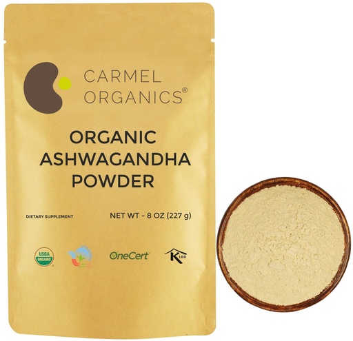 [BRSWYHTQPMBBAYLG] CARMEL ORGANICS Organic Ashwagandha Root Powder (8 Oz or 227g/0.5 Lbs) USDA Certified. Lab Tested, Non GMO & Gluten Free | Withania Somnifera from India