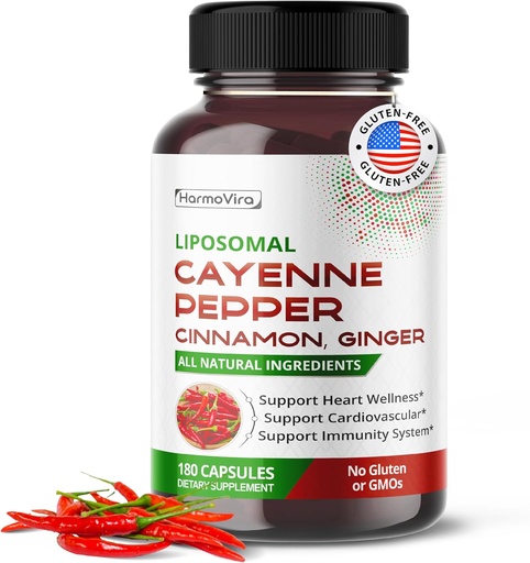 [BRSRAGLYDIHB4CA4] Liposomal Cayenne Pepper Cinnamon Ginger - Support Digestion Wellness, Immunity - 180-дневный запас - Сделано в США
