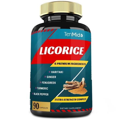 [BRSW2BQRC4BBSELO] Licorice Extract Capsules with Turmeric, Ginger, Fenugreek, Haritaki, Black Pepper - Support Digestion Function - 90 Caps, 3 Months Supply
