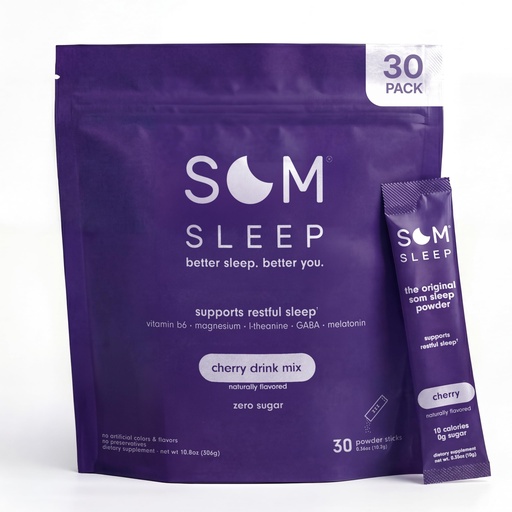 [BRSROHDRAB6GEDLB] Som Sleep, Calm Sleep Aid Powder Drink Mix, 3mg Melatonin, Magnesium, Vitamin B6, L-Theanine & GABA – Vegan, Zero Sugar, Keto Friendly – Cherry, 30-Pack