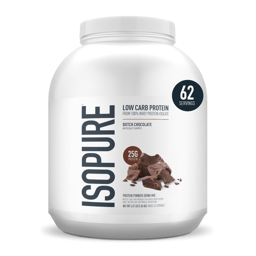 [BRSWGZ33B4AWOHT5] Isopure Low Carb 100% Pure Whey Isolate Protein Powder, Gluten Free, With Vitamins, Dutch Chocolate, 25g Protein Per Serving, 4.5 Lbs, 62 Servings (Packaging May Vary)