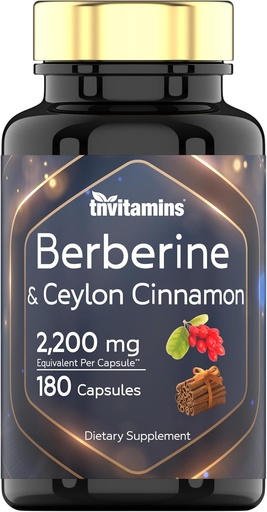 [BRSROFD3CICBA3Y2] Berberine with Ceylon Cinnamon: 2200 mg Per Capsule - 180 Capsules ! Natural Berberine supplement for Cardiovasular Circulatory System Health* ! 6 Month Supply ! made in The USA!