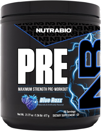 [BRSWG2Q6OENGAA3A] NutraBio Pretraining Powder, Blue Razz 124; Explosive Energy, Laser Focus, Extreme Pumps 14; Pre Workout for Men & Women 124; Performance, Endurance, Power Complex, Caffeine, Electrolytes