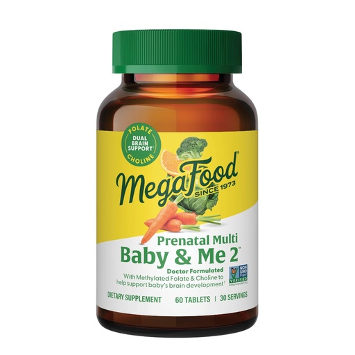 [BRSWKEIYOAGGAGDG] MegaFood Baby & Me 2 Prenatal Vitamin and Minerals - Vitamins for Women - with Folate (Folic Acid Natural Form), Choline, Iron, Iodine, and Vitamin C, Vitamin D and more - 60 Tabs (30 Servings)