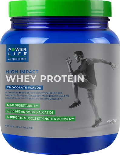 [BRSWYHYDPMOQAALF] POWERLIFE Tony Horton High Impact Grass Fed Whey Protein with 3000 MG of HMB, No Sugar Added, Non-GMO, Hormone and Antibiotic Free, 15 Servings (Chocolate)
