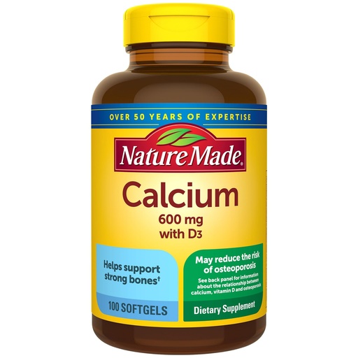 [BRSWIYYPOIGQGA36] Nature Made Calcium 600 mg with Vitamin D3, Dietary Calcium Supplement for Bone Support, 100 Softgels