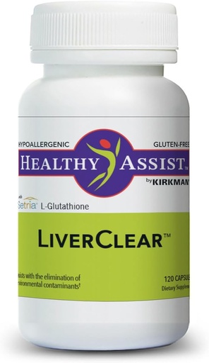 [BRSRA2YZBEHBEYIU] Kirkman LiverClear Supplement, 120 kapsler, Kropslæde med C-vitamin, E, Selenium, Taurin, Curcumin, Milk Thistle, Glutathione, NAC & Calcium til støtte for kroppens naturlige rensende pathways