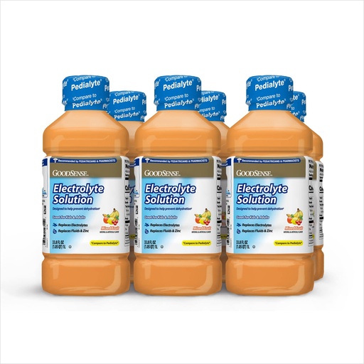 [BRSWIEIRBB6QMFY3] GoodSense Mixed Fruit Electrolyte Solution - Replaces Electrolytes, Fluids & Zinc for Kids & Adults, Hydration Drink for Dehydration, 33.8 Fluid Ounces (Pack of 6)