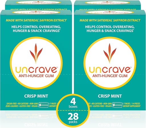 [BRSWYZANOAIWG3TL] UnCrave Gum - Infused with 100% Pure Saffron Extract – Control Cravings - Improve Mood - Vision Health – Crisp Mint (56 Pieces)