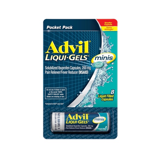 [BRSWGAAHBN7AG3T6] Advil Mini Liqui-Gels, Ibuprofen 200mg, Pain Relief, 8 Count