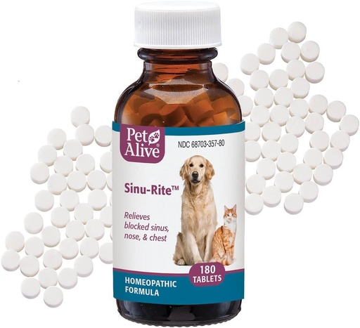 [BRSWIYQ5BYNRYF32] PetAlive Sinu-Rite Cat and Dog Nasal Congestion Relief - Homeopathic Tablets - Supports Temporary Relief from Sinus Congestion, Runny Nose, Facial Pressure - Dog and Cat Sneezing Treatment - 180 Count