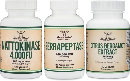 [BRSRAYIEPIHBA2D7] Suplemento de Nattokinase (120 cápsulas), Serrapeptase (120 cápsulas), Citrus Bergamot (60 cápsulas)