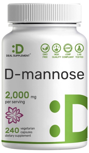 [BRSROYA2CAFGOALX] DEAL SUPPLEMENT D Mannose 500mg Capsules (2,000mg Per Serving), 240 Veggie Pills – Fast Acting Water-Soluble Form – Extra Strength Urinary Tract (UTI) Health Support – Non-GMO, Vegan Friendly