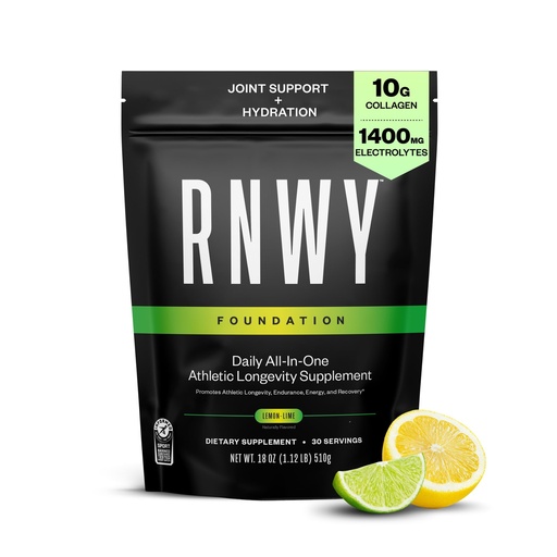[BRSROFANBVYWM3LA] RNWY Foundation Collagen Peptides + Electrolytes Powder, 10g Hydrolyzed Collagen, Multivitamins | Joint & Hydration Support for Endurance Athletes | Sugar-Free, 30 Servings, Lemon Lime