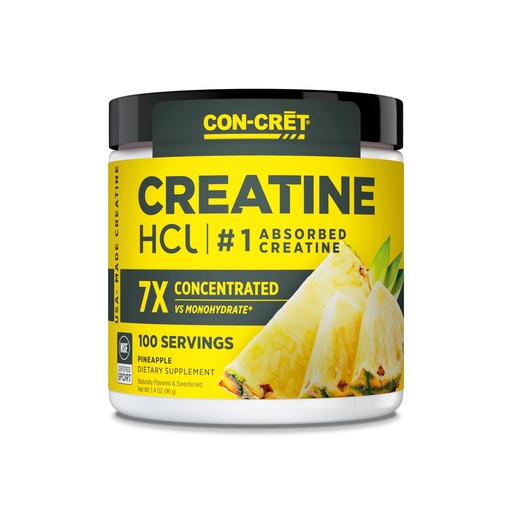 [BRSROA3RDMPBEDTB] CON-CRET Creatine HCl Powder | Muscle, Cognitive, Cellular Energy Support | No Bloating or Cramps | USA Made & NSF Certified | Pineapple (100 Serving)