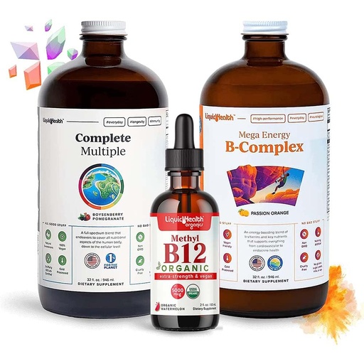 [BRSRAHACBV5RGETG] LIQUIDHEALTH High Performance Vitamin Bundle for Adults with Mega Energy B-Complex, Complete Multiple Multivitamin & Organic Vitamin B12 Drops - Boost Natural Energy & Improve Athletic Performance