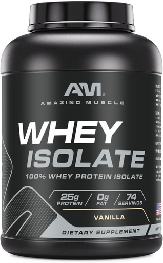[BRSRAED7OR6REA3H] Amazing Muscle Whey Protein Isolate Powder | 25 Grams Protein Per Serving | 100% Whey Isolate | Cero Fat | Made in USA (5 Lb, Vanilla)