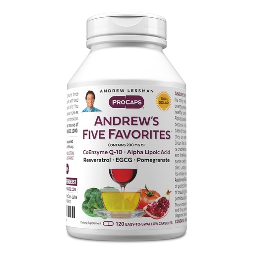 [BRSWKHY3AIBAICT4] ANDREW LESSMAN Andrew's Five Favorites 120 Capsules - Provides 200mg Each of Coenzyme Q-10, Resveratrol, EGCG, Pomegranate and Alpha Lipoic Acid, Powerful Anti-Oxidant Support, No Additives