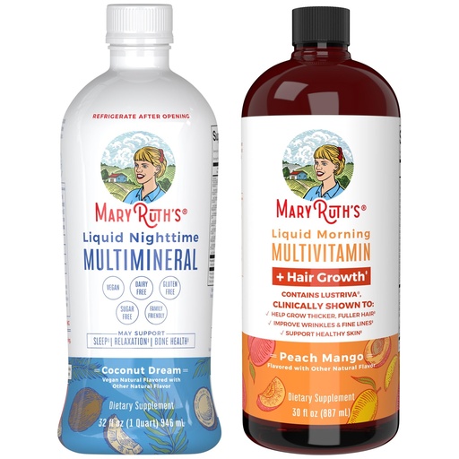 [BRSRAZD6A4MRUYD6] MaryRuth’s Nighttime Multimineral (Coconut, 32oz) & Multivitamin Liquid + Hair Growth (Peach Mango, 30oz) | Clean Label Project Verified® | Bedtime Routine & Beauty | Sugar-Free, Vegan, Gluten-Free