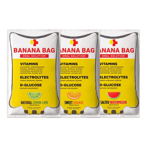 [BRSROHAZAR5WE337] Banana Bag Oral Solution Packets – Variety Pack 6pk | A Refreshing Blend of Electrolytes, Vitamin C, and B-Complex | Crafted for Hydration and a Daily Boost Anytime—at Home, Work, or on the Go