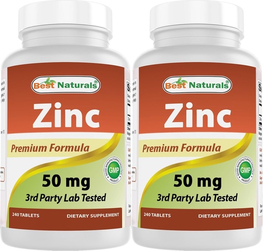 [BRSWGZD4A5YA2FD2] Best Naturals Zinc Supplement as Zinc Gluconate 50mg 240 Tablets Pack of 2