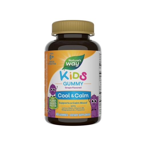 [BRSWY2QOAQCGE2TG] Nature's Way Kids Cool & Calm Gummies, Supports a Calm Mood in Kids Ages 8+*, Lemon Balm, Magnesium, Vitamin B6, L-Theanine, Grape Flavored, Vegetarian, 40 Count (Packaging May Vary)