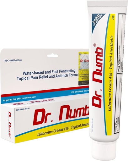[BRSWGHAZCFYQEET6] Dr. Numb 4% Lidocaine Cream – Topical Anorectal for Temporary Relief of Hemorrhoid and Local Discomfort – with Vitamin E – 30g (1 Pack)