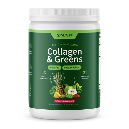 [BRSWGAIRAAJQG3TA] Snap Supplements Super Greens Powder with Collagen Peptides, 26 Fruits and Vegetables, Grass Fed, Non-GMO Daily Greens for Hair, Skin, Nails & Joint Support, 11.34 oz, (30 Servings, 1 Month Supply)