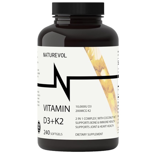 [BRSRAGILOIHAIEYZ] Vitamin D3 + K2 with Coconut Oil - D3 10,000 IU & K2 (MK-7) 200 mcg | 2-in-1 High Potency Support for Bone & Immune Health | Easy to Swallow | Non-GMO, Gluten & Soy Free - 240 Softgels