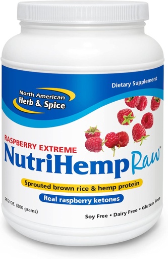 [BRSWYGIPB4AQEYLP] NORTH AMERICAN HERB & SPICE NutriHemp Raw, Raspberry Extreme - 28.2 oz - Sprouted Brown Rice & Hemp Protein - with High-Antioxidant, Ketone-Rich Raspberry Powder - Vegan, Non-GMO - 28 Servings