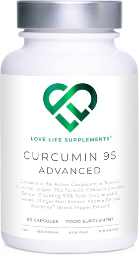 [BRSWIBAAO4OAE33M] Curcumin 95 Advanced, 60 Capsules, High Strength Curcumin (The Active Component of Turmeric) with 95% Curcuminoids + BioPerine® (Black Pepper Extract), Vitamin D, Tomato and Ginger Root, GMP Approved