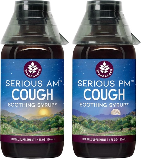 [BRSRMEDRCIAREFDO] WishGarden Herbs Serious Cough AM & PM Syrup - Serious AM Non-Drowsy Cough Syrup + Serious PM Cough Syrup Supports Restful Sleep While Quieting Dry or Wet Coughs, 4oz Bundle
