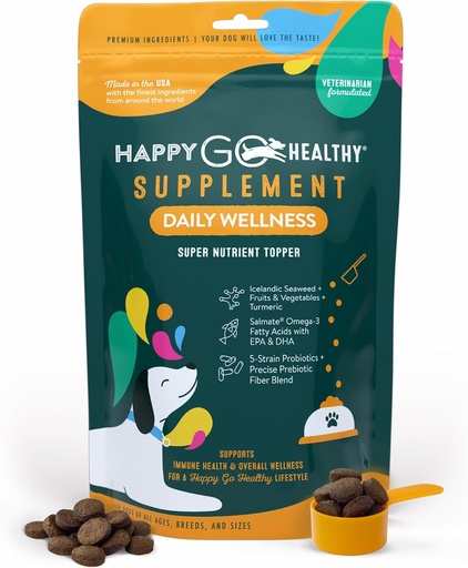 [BRSWYBA6AQCAO33A] Daily Wellness Supplements for Dogs | Probiotic & Prebiotic Benefits with Fish Oil & Seaweed to Keep Your Dog Beaming All Day Long | All Breeds and Sizes | 60 Count