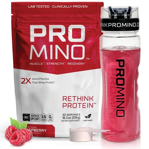 [BRSRAHYZA4PGE2DX] Promino® Essential Amino Acid Muscle Drink – 2X More Effective Than Whey – NSF Certified for Sport – Sugar-Free Recovery Fuel – Raspberry, 30 Servings