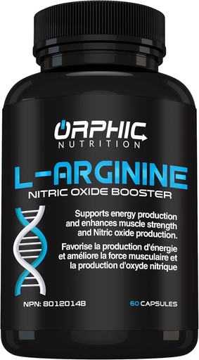 [BRSWYYY6OJ7GYEI3] ORPHIC NUTRITION L Arginine Supplement for Men 1000mg+ - 60 Capsules - L Citrulline and Nitric Oxide Supplement to Support Muscle Health, Exercise Endurance, Vascularity, Heart Health, Energy Levels*
