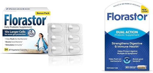 [BRSRAYYYBUOWK2T7] Florastor Probiotics Digestive &amp; Immune Health Bundle with 54 &amp; 30 Capsules, Probiotics for Women &amp; Men, Helps Flush Out Bad Bacteria &amp; Boosts Good with Saccharomyces Boulardii CNCM I-745 Strain