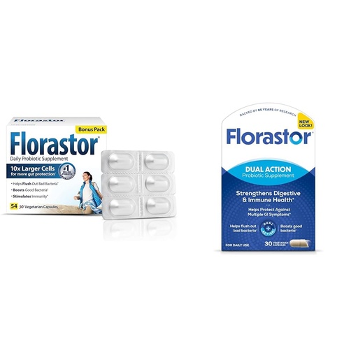 [BRSRAYYYBUOWK2T7] Florastor Probiotics Digestive & Immune Health Bundle with 54 & 30 Capsules, Probiotics for Women & Men, Helps Flush Out Bad Bacteria & Boosts Good with Saccharomyces Boulardii CNCM I-745 Strain