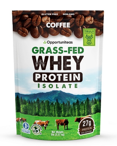 [BRSW2HAHOQCBGEY3] Opportuniteas Grass Fed Coffee Whey Protein Isolate Powder - 27g Protein Powder Without Artificial Sweeteners, Hormone-Free Happy Cows, Non GMO - 5lb