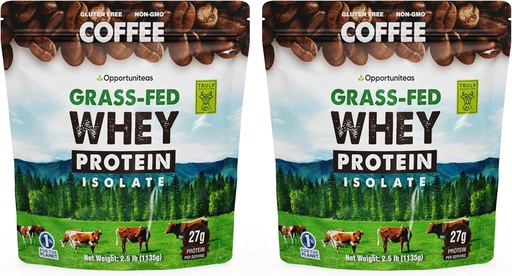 [BRSW2HAHOQCBGEY3] Opportuniteas Grass Fed Coffee Whey Protein Isolate Powder - 27g Protein ohne künstliche Süßungsmittel, 60mg Koffein, Hormonfreie Kühe - 5lb