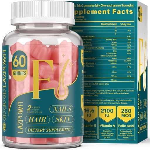 [BRSRAYARAUPG22DK] Biotin Gummies -Hair Skin and Nails Vitamins for Men & Women, Vegan Vitamin B7, Supports Hair Growth and Stronger Nails,30 Day Supply - Raspberry-60 Count