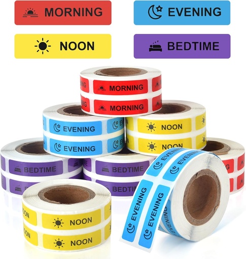 [BRSROAALOZ7REALO] Medicine Stickers Medication Instruction Label Permanent Paper Label Morning Noon Evening Bedtime Stickers for Pill Case Planner 0.4 * 1.6inch (Each Design of 1000 Sheets)